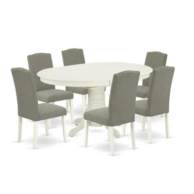 East West Furniture Dining Room Set Linen White, Aven7-lwh-06 In Gray