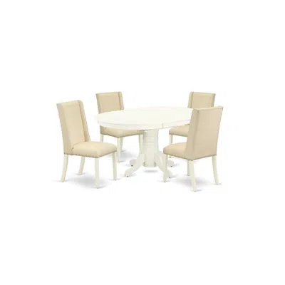 East West Furniture Dining Room Set Linen White, Avfl5-lwh-01