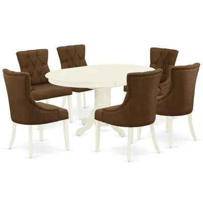 East West Furniture Dining Room Set Linen White, Avfr7-lwh-18 In Brown