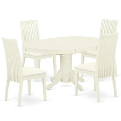 East West Furniture Dining Room Set Linen White, Avip5-lwh-c