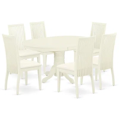 East West Furniture Dining Room Set Linen White, Avip7-lwh-c