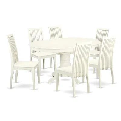 East West Furniture Dining Room Set Linen White, Avip7-lwh-w