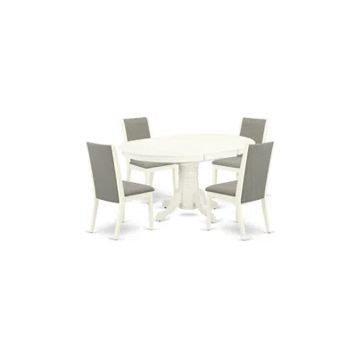 East West Furniture Dining Room Set Linen White, Avla5-lwh-06