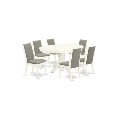 East West Furniture Dining Room Set Linen White, Avla7-lwh-06 In Gray