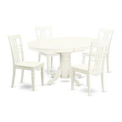 East West Furniture Dining Room Set Linen White, Avlg5-lwh-w