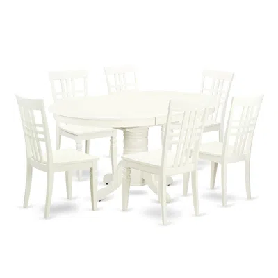 East West Furniture Dining Room Set Linen White, Avlg7-lwh-w
