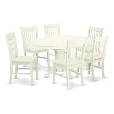 East West Furniture Dining Room Set Linen White, Avno7-lwh-w
