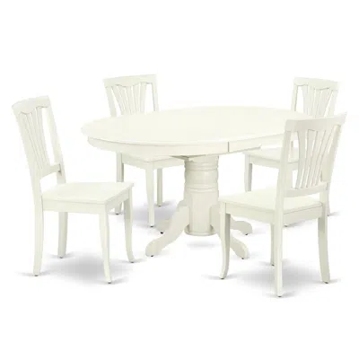 East West Furniture Dining Room Set Linen White, Avon5-lwh-w