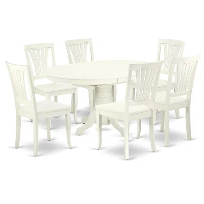 East West Furniture Dining Room Set Linen White, Avon7-lwh-w