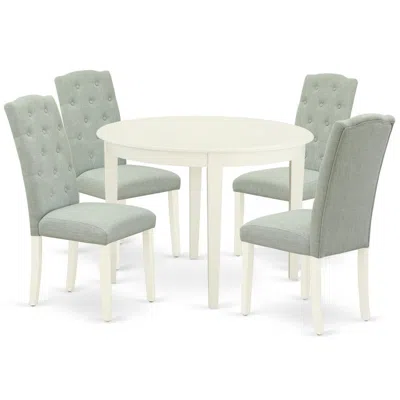 East West Furniture Dining Room Set Linen White, Boce5-whi-15 In Green