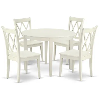 East West Furniture Dining Room Set Linen White, Bocl5-lwh-w