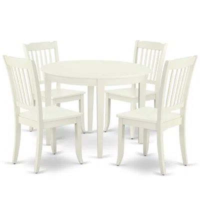 East West Furniture Dining Room Set Linen White, Boda5-lwh-w