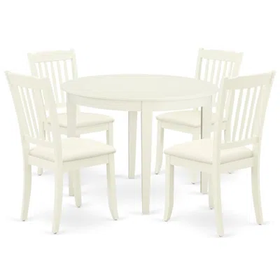 East West Furniture Dining Room Set Linen White, Boda5-whi-c