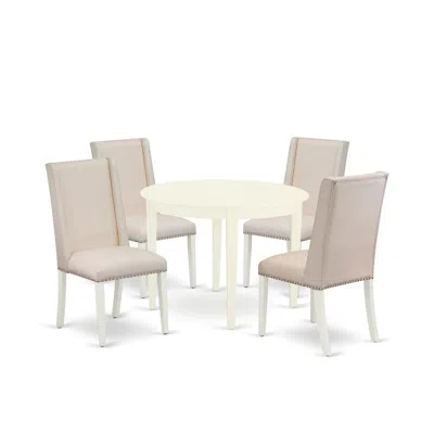 East West Furniture Dining Room Set Linen White, Bofl5-whi-01