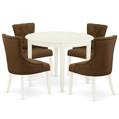 East West Furniture Dining Room Set Linen White, Bofr5-whi-18 In Multi