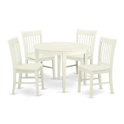East West Furniture Dining Room Set Linen White, Bono5-lwh-w
