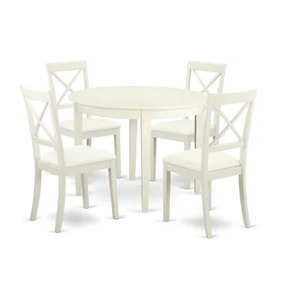 East West Furniture Dining Room Set Linen White, Bost5-lwh-lc