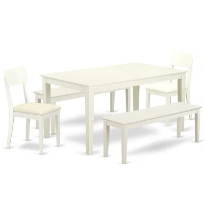 East West Furniture Dining Room Set Linen White, Caad5c-lwh-lc