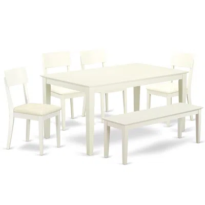 East West Furniture Dining Room Set Linen White, Caad6-lwh-lc