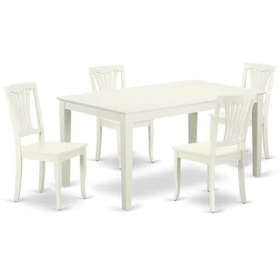 East West Furniture Dining Room Set Linen White, Caav5-lwh-w