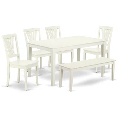 East West Furniture Dining Room Set Linen White, Caav6-lwh-w