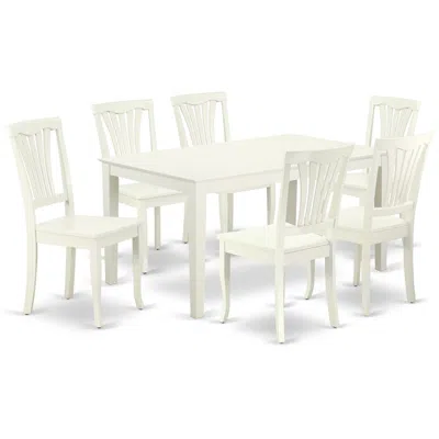 East West Furniture Dining Room Set Linen White, Caav7-lwh-w