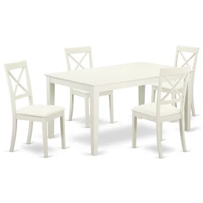 East West Furniture Dining Room Set Linen White, Cabo5-lwh-lc