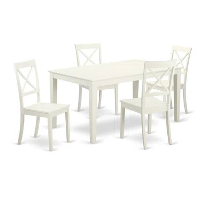 East West Furniture Dining Room Set Linen White, Cabo5-lwh-w