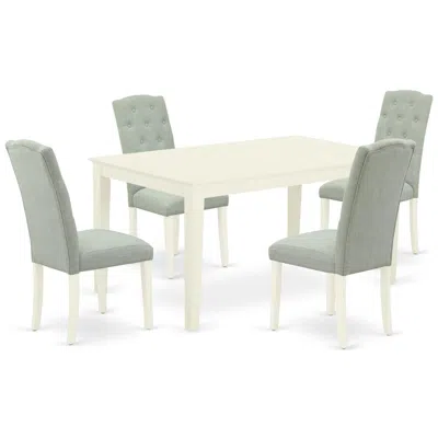 East West Furniture Dining Room Set Linen White, Cace5-lwh-15 In Green