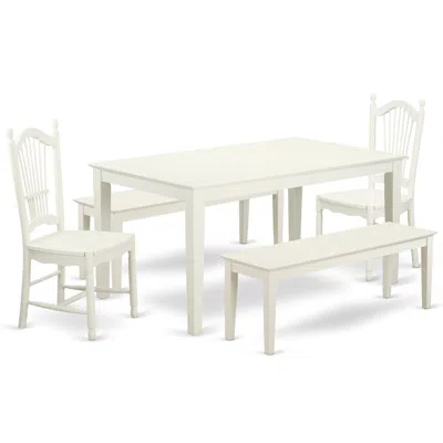 East West Furniture Dining Room Set Linen White, Cado5c-lwh-w
