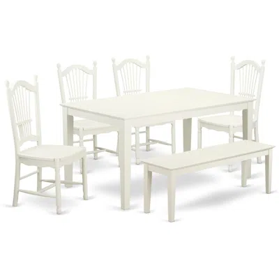 East West Furniture Dining Room Set Linen White, Cado6-lwh-w