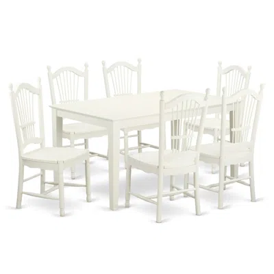 East West Furniture Dining Room Set Linen White, Cado7-lwh-w