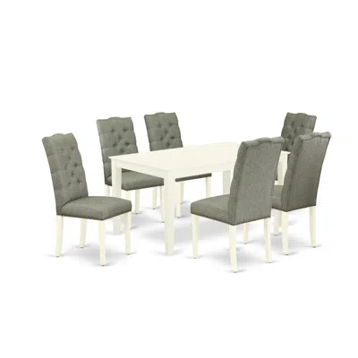 East West Furniture Dining Room Set Linen White, Cael7-lwh-07 In Green