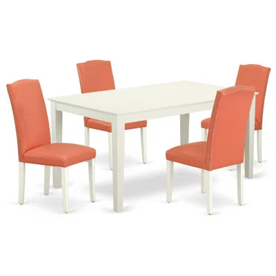 East West Furniture Dining Room Set Linen White, Caen5-lwh-78