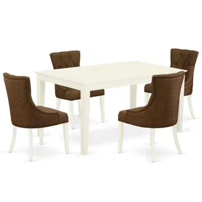 East West Furniture Dining Room Set Linen White, Cafr5-lwh-18 In Brown