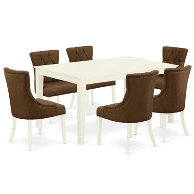 East West Furniture Dining Room Set Linen White, Cafr7-lwh-18 In Brown
