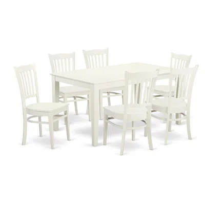 East West Furniture Dining Room Set Linen White, Cagr7-lwh-w