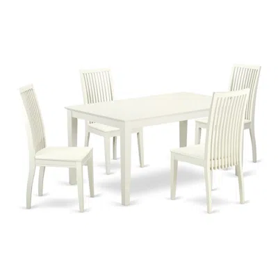 East West Furniture Dining Room Set Linen White, Caip5-lwh-w