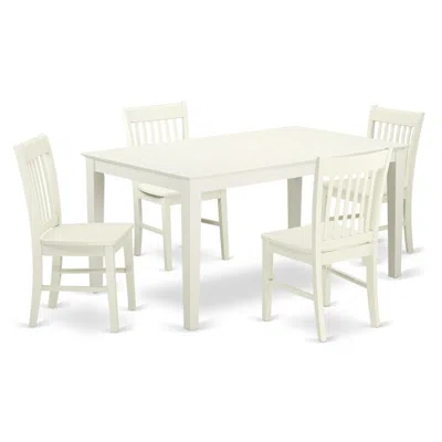East West Furniture Dining Room Set Linen White, Cano5-lwh-w