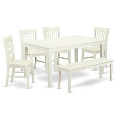 East West Furniture Dining Room Set Linen White, Cano6-lwh-w
