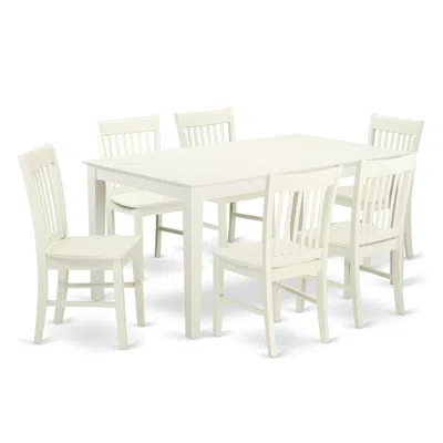 East West Furniture Dining Room Set Linen White, Cano7-lwh-w In Black