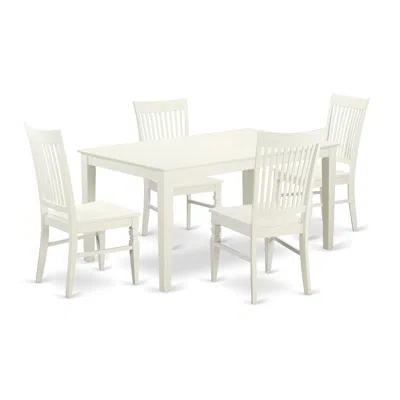East West Furniture Dining Room Set Linen White, Cawe5-lwh-w
