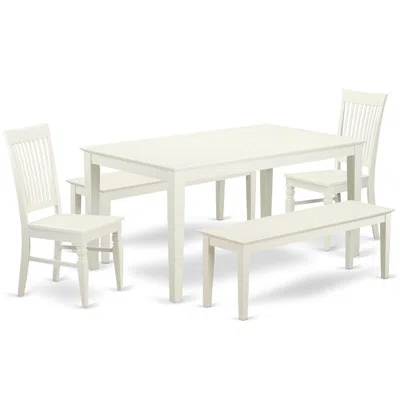 East West Furniture Dining Room Set Linen White, Cawe5c-lwh-w
