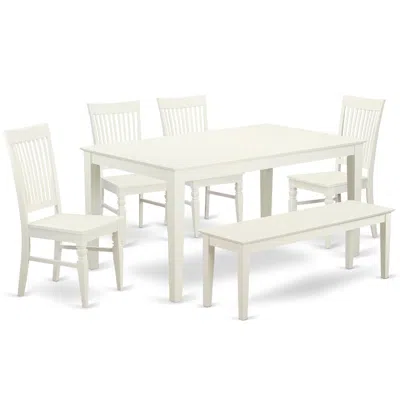East West Furniture Dining Room Set Linen White, Cawe6-lwh-w