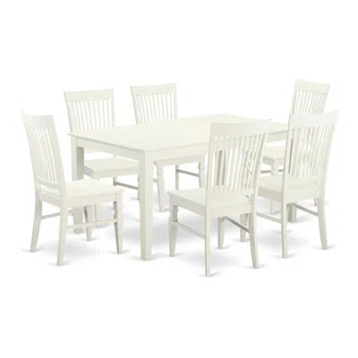 East West Furniture Dining Room Set Linen White, Cawe7-lwh-w