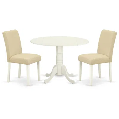 East West Furniture Dining Room Set Linen White, Dlab3-lwh-02 In Brown
