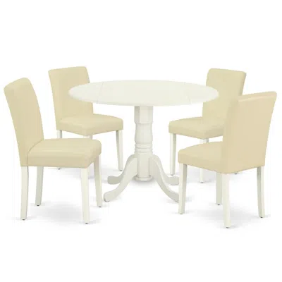 East West Furniture Dining Room Set Linen White, Dlab5-lwh-64