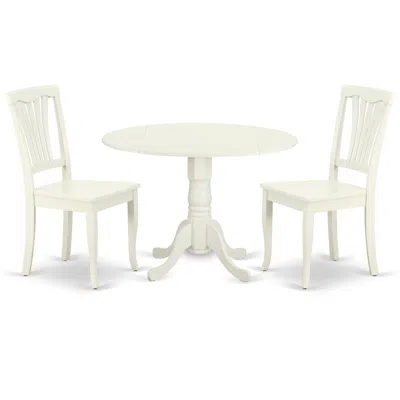 East West Furniture Dining Room Set Linen White, Dlav3-lwh-w