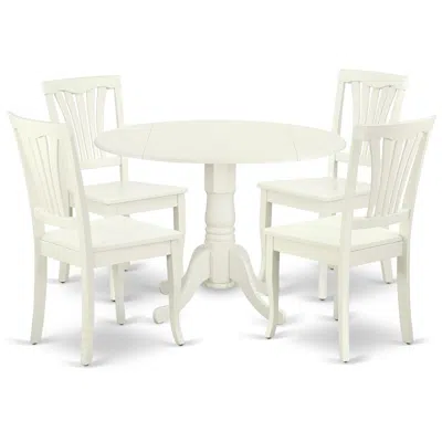 East West Furniture Dining Room Set Linen White, Dlav5-lwh-w In Neutral