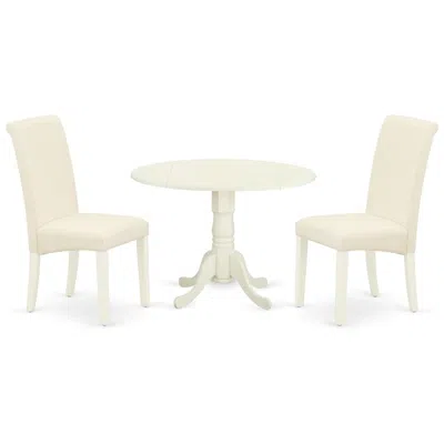 East West Furniture Dining Room Set Linen White, Dlba3-whi-01